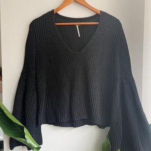 free people Damsel Black Knit Bell Sleeve Sweater